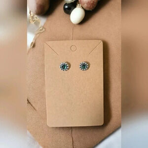 Silver Plated Green Gemstone Flower Stud Earrings